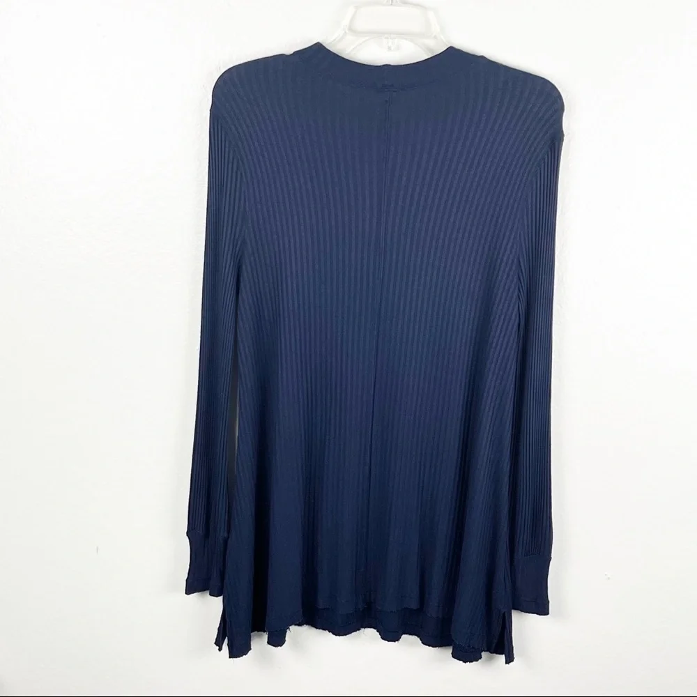 FREE PEOPLE Navy Copa Banana Long Sleeves Ribbed Keyhole Tunic Top Size Medium